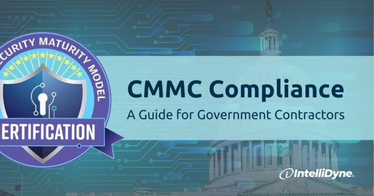 CMMC certification logo in front of an abstract cyber background and the US Capitol building